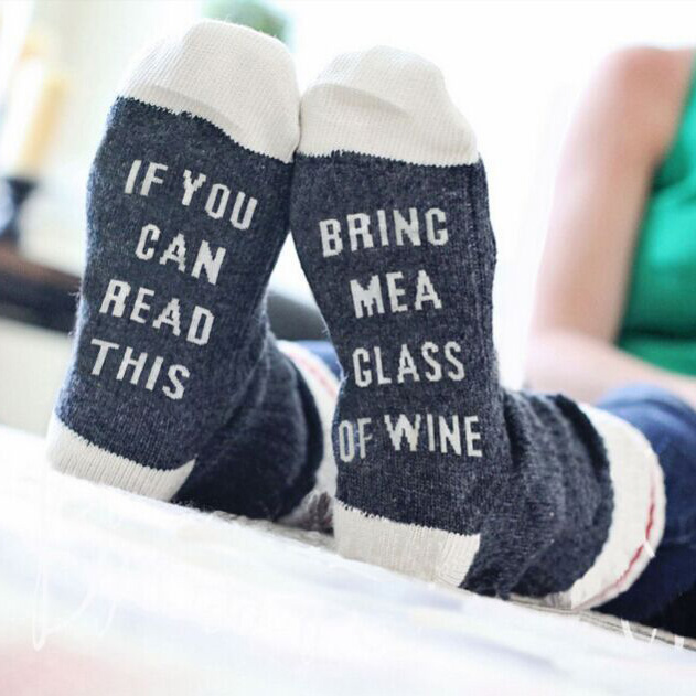 If You Can BRING ME A GLASS OF WINE Socks Hit Color Cotton Crew Socks AB Sock Mismatched Socks Novelty Socks